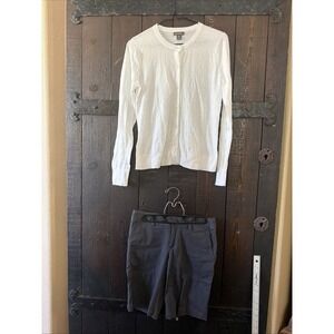 Eddie Bauer Womens Shorts Size 2 & Cardigan Size Small Lot Of 2 Spring E257